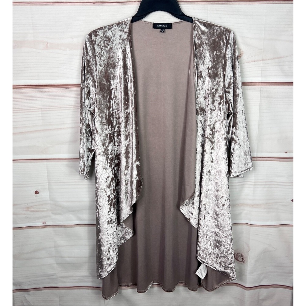 R&M Richards Jacket‎ Womens 14 Purple Crushed Velvet Open Waterfall 3/4 Sleeve
